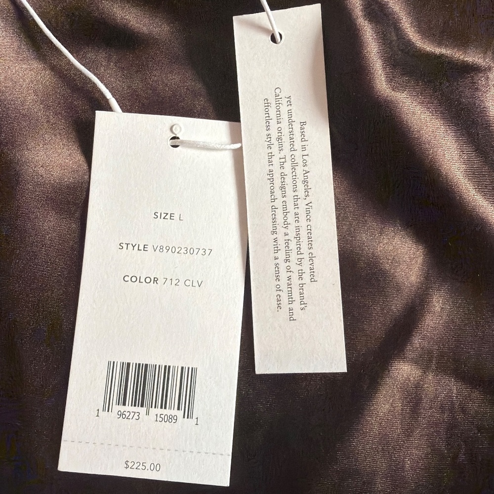 Vince NWT L satin bronze with gold and olive romantic mini slip skirt silk - Picture 3 of 6